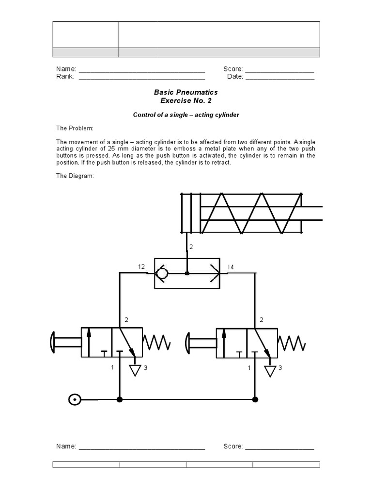 Pneumatics Exercises Solution Sheet PDF Cylinder (Engine) Valve
