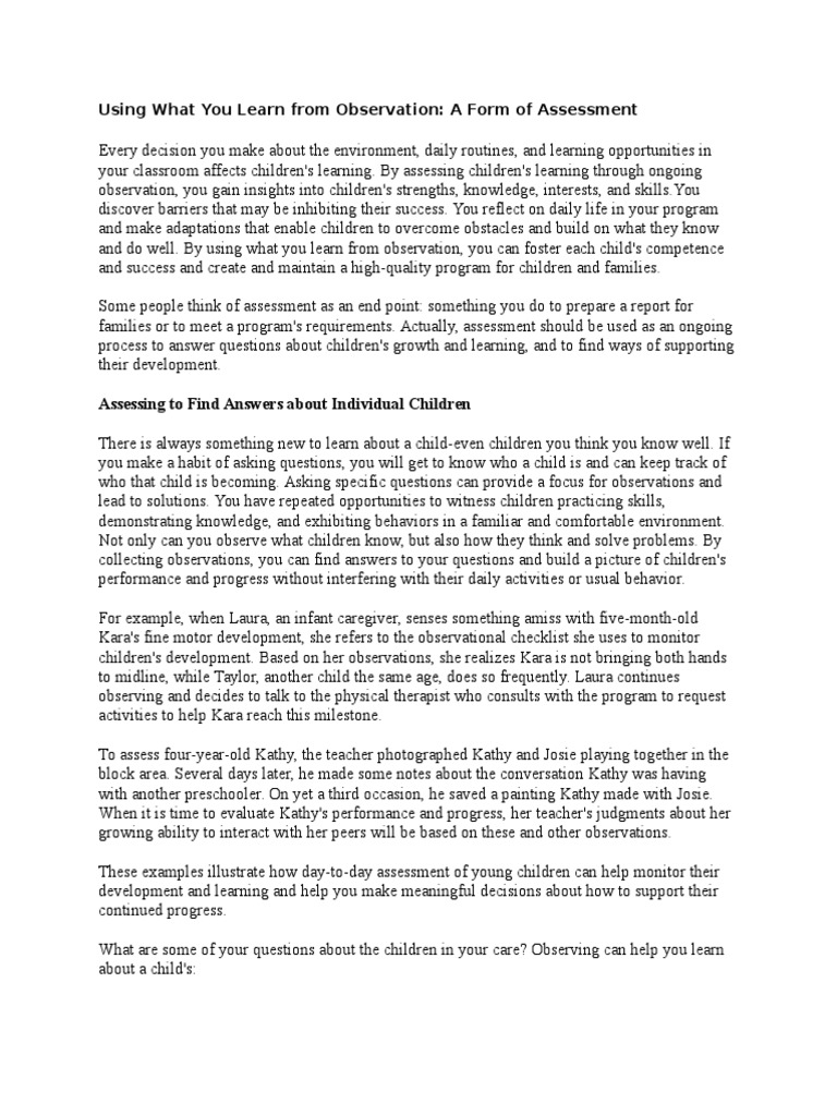 Insights from Early Childhood Observations | PDF | Educational ...