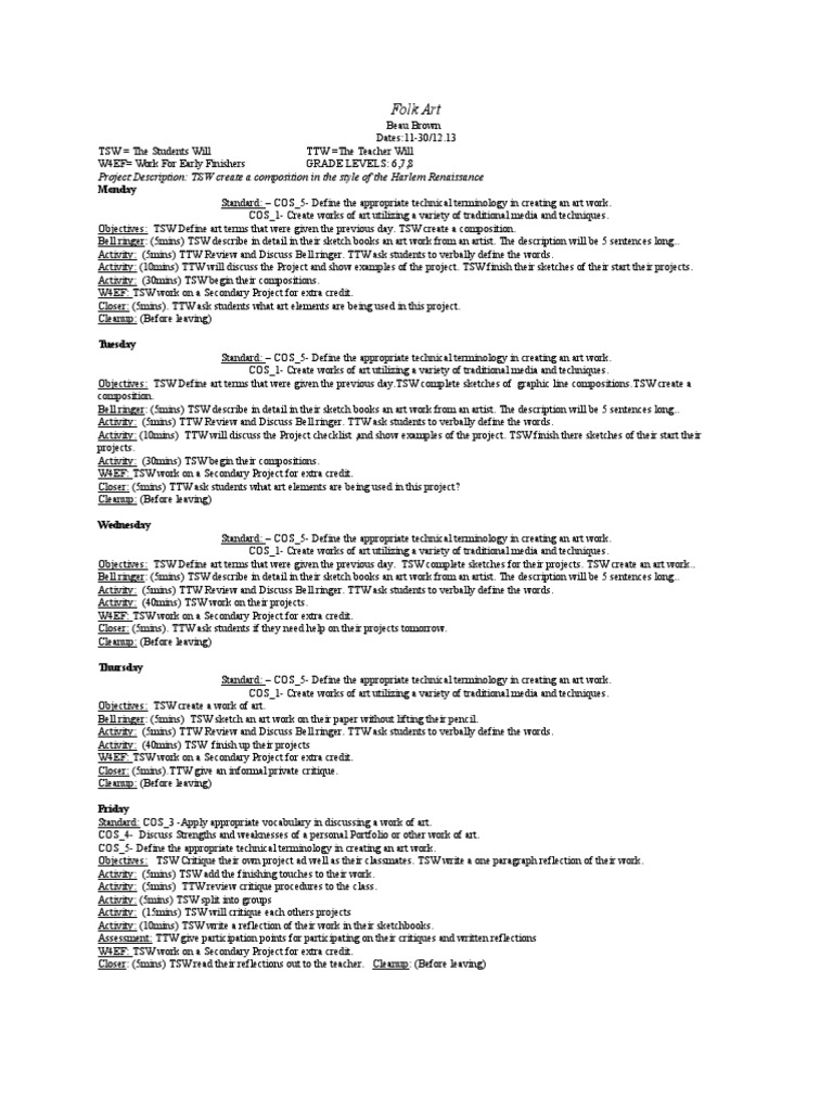 Harlem Renaissance Art Lesson Plan | PDF | Pedagogy | Behavior Modification