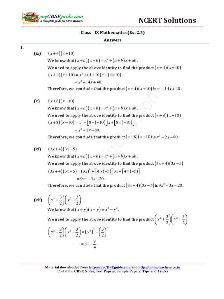 09 Mathematics Ncert Ch02 Polynomials Ex 2.5 Ans Max | PDF | Algebra ...
