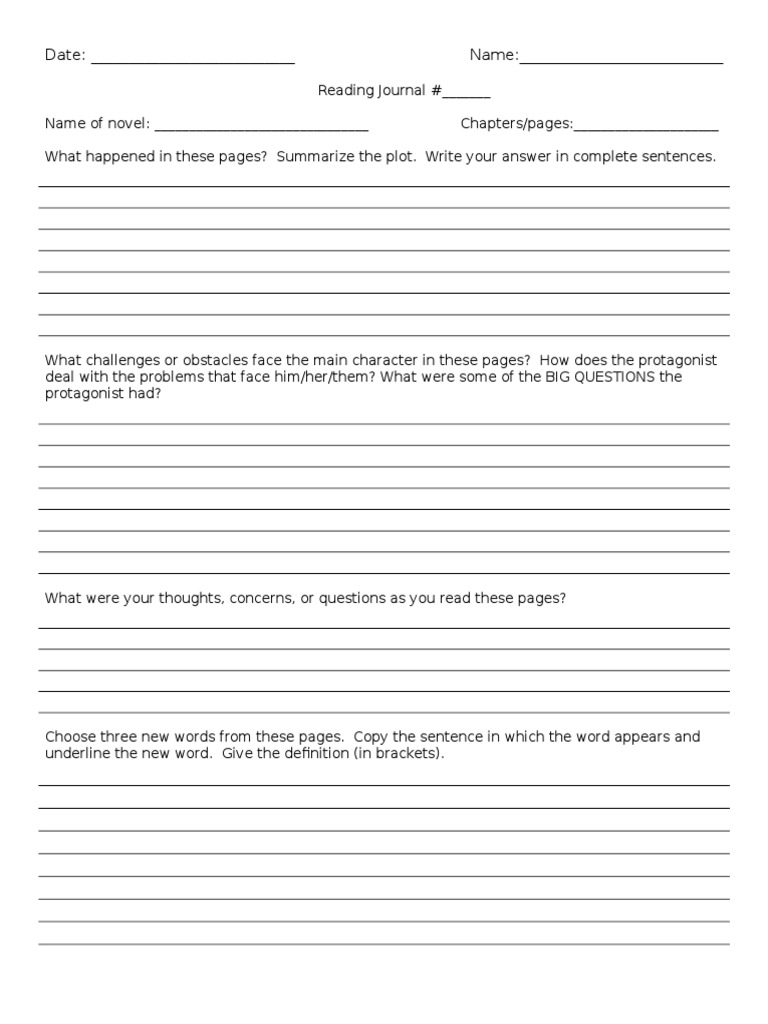 Reading Journal Template for Novels | PDF | Language Arts & Discipline