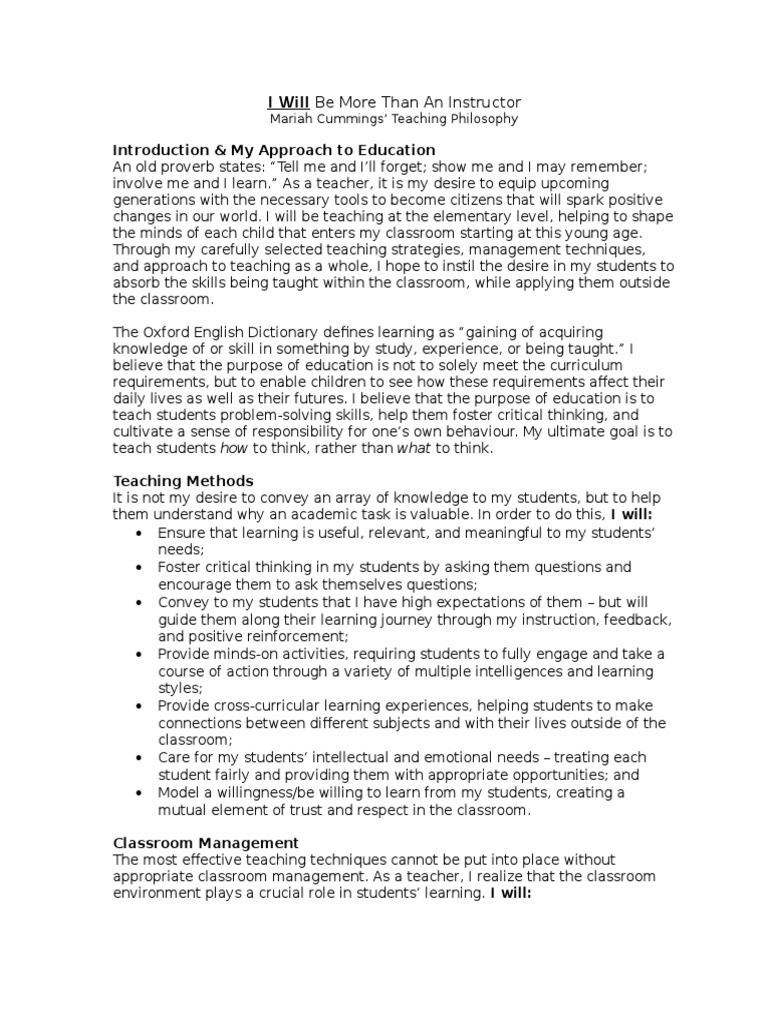 My teaching philosophy pdf classroom classroom management