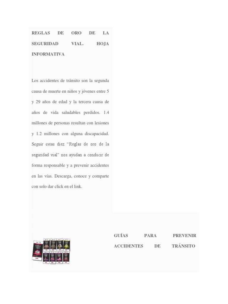 Reglas de Oro para Seguridad Vial | PDF | Accidente de tráfico ...