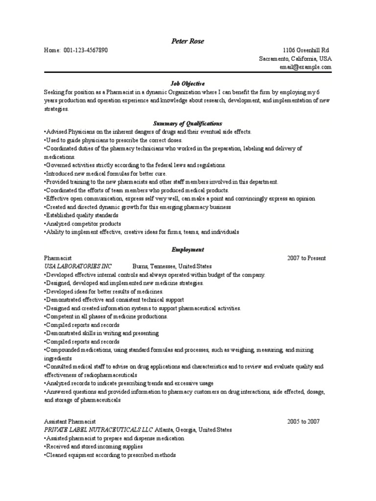 pharmacist resume writer