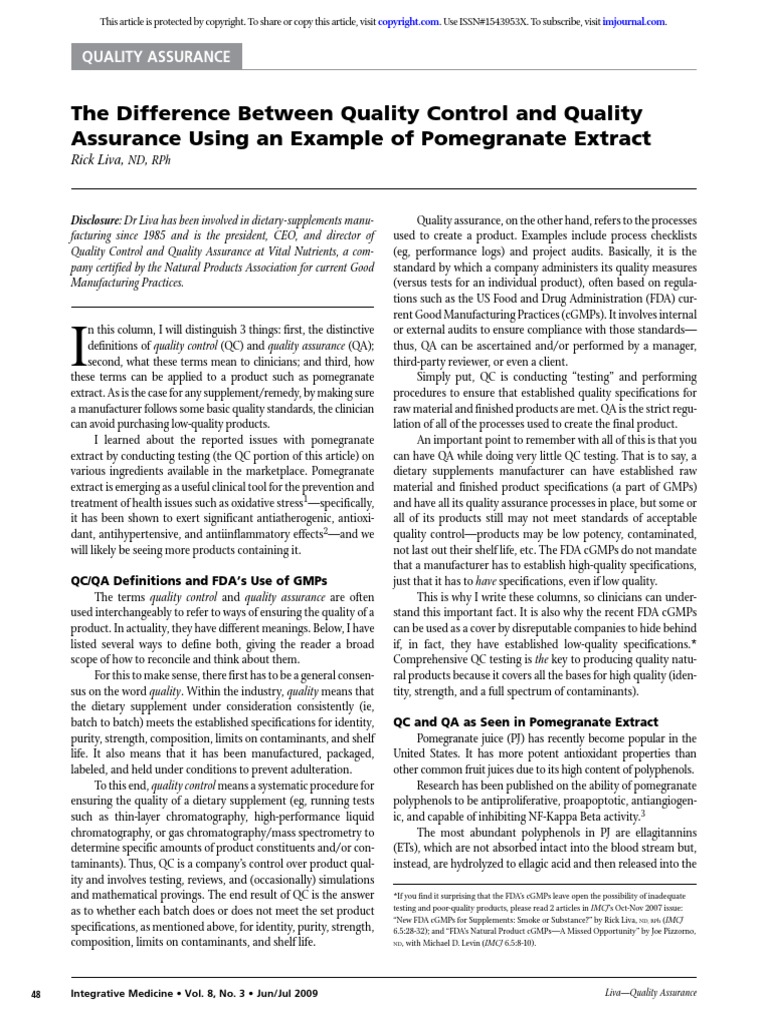 Difference Between QC & QA PDF Quality Assurance Polyphenol