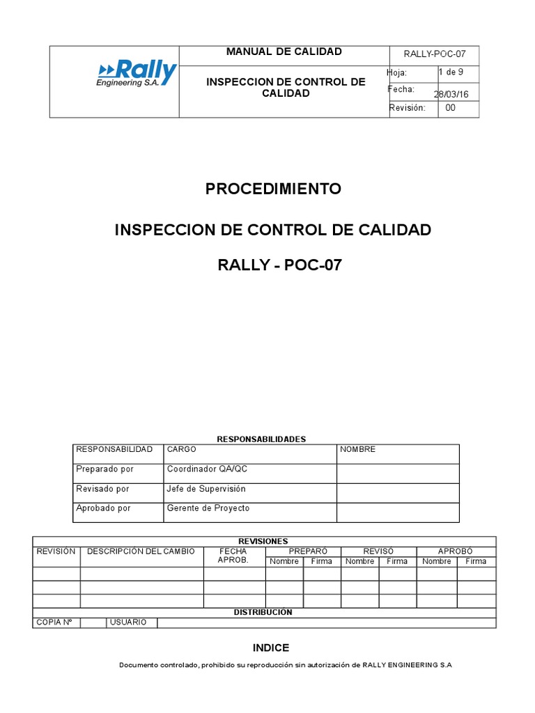 Fiansa-Poc-07 Procedimiento de Inspeccion de Control de Calidad | PDF ...
