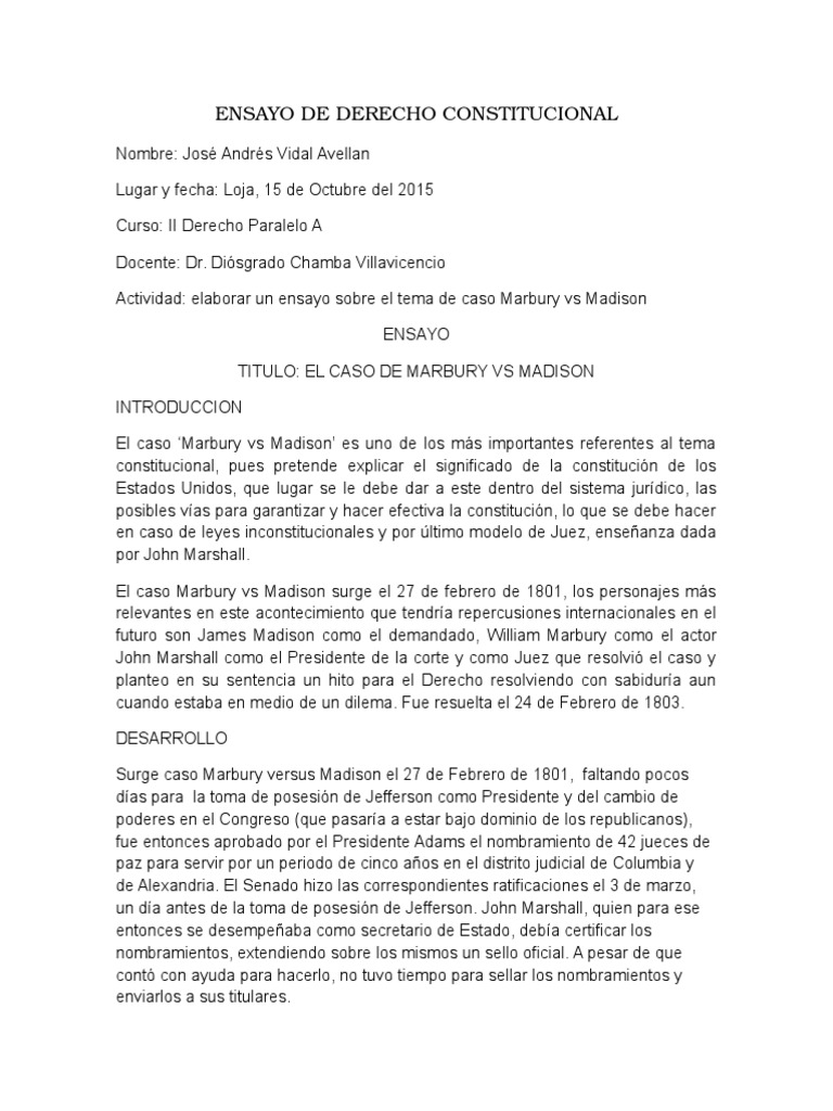 Análisis del Caso Marbury vs Madison | PDF | James Madison | John Marshall