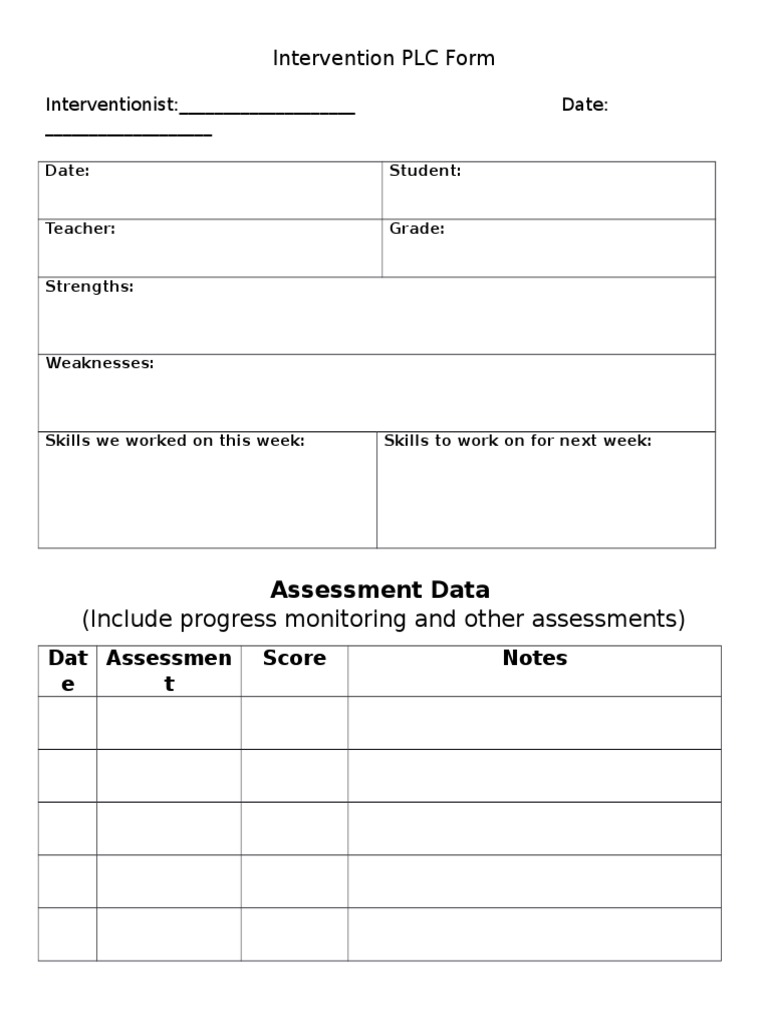 PLC Intervention Form | PDF | Educational Assessment | Applied Psychology