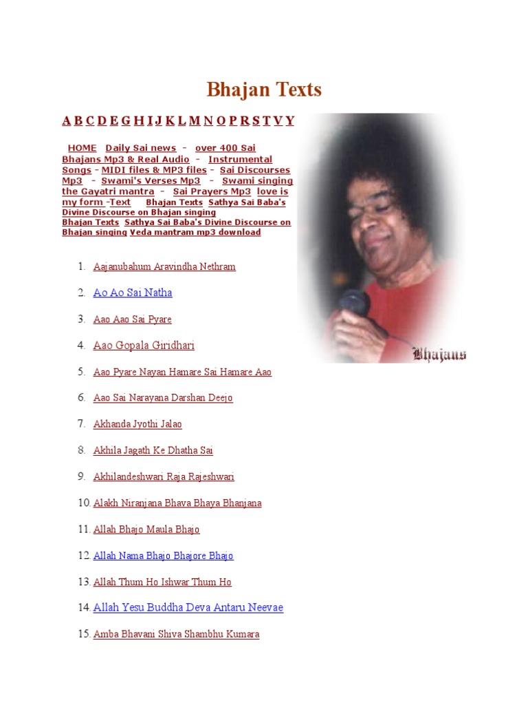 Sathya Sai Baba Bhajan Texts Guide | PDF | Rama | Bhagavan