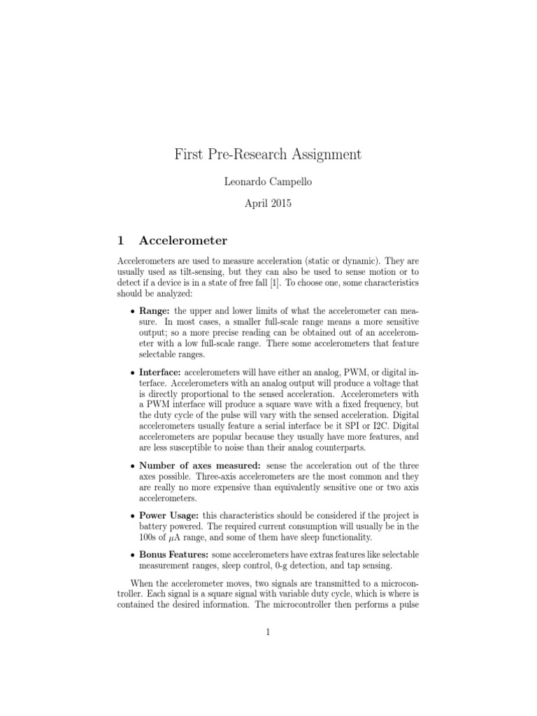 Pre Research Assign#1 Report | PDF | Gyroscope | Accelerometer