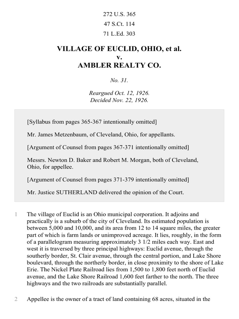 Village of Euclid v. Ambler Realty Co., 272 U.S. 365 (1926) Download