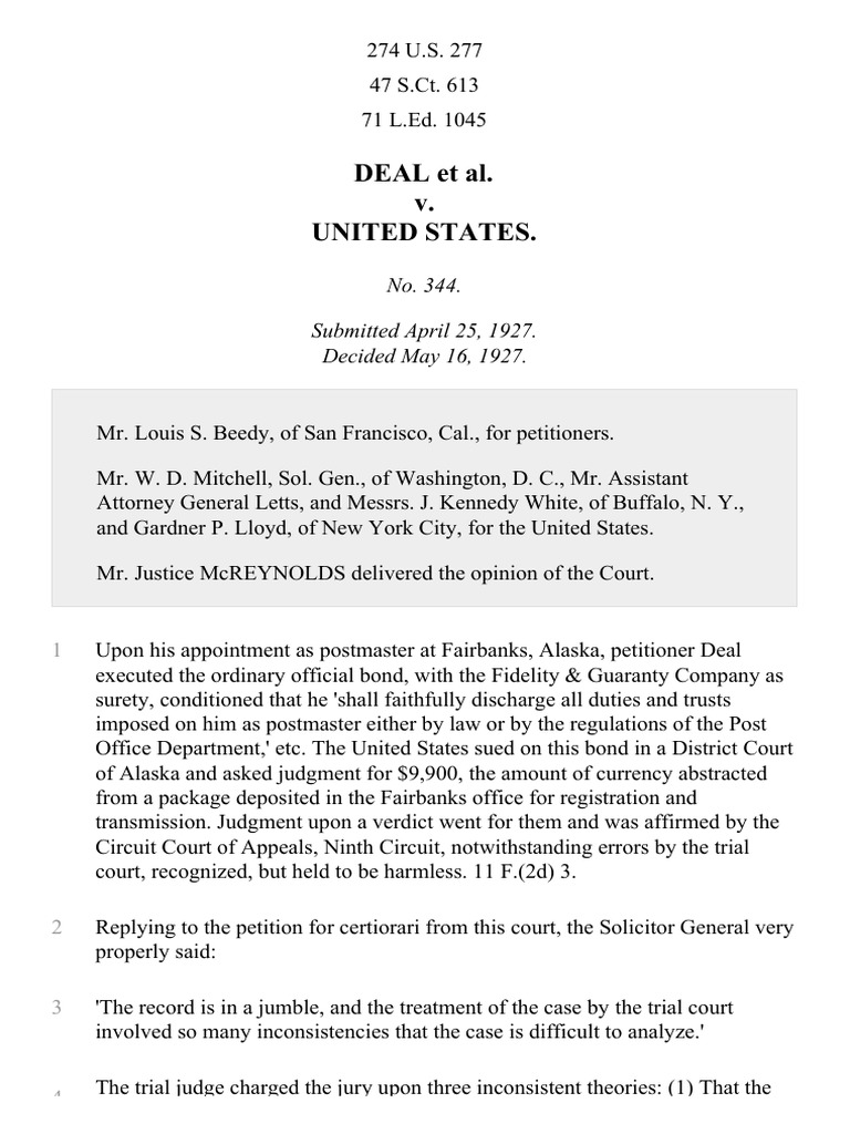 DEAL et al. v. United States. No. 344. Submitted April 25, 1927