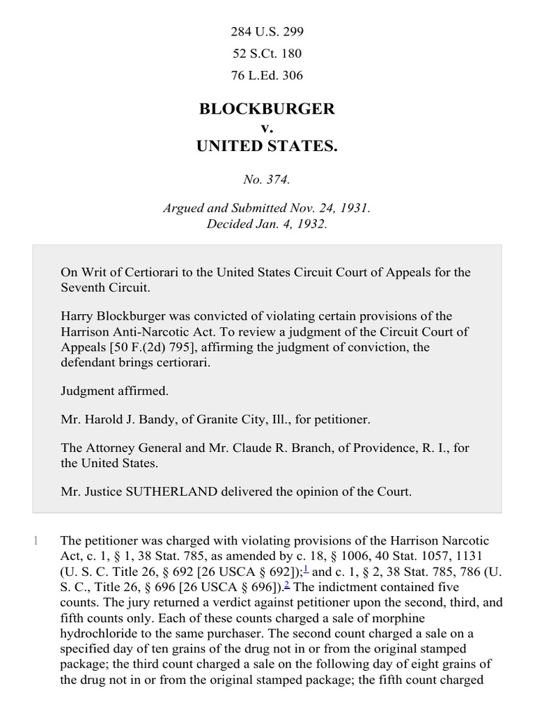 Blockburger v. United States, 284 U.S. 299 (1931) PDF Crime