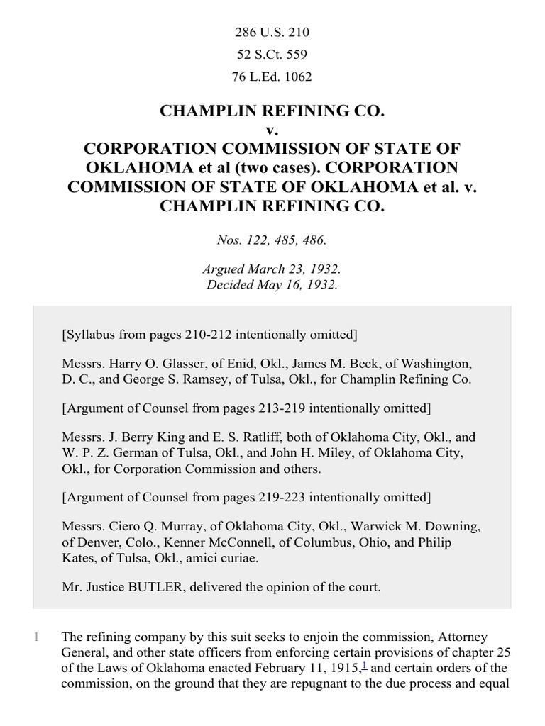 Champlin Refining Co. v. Corporation Commission Of State Of OKLAHOMA et