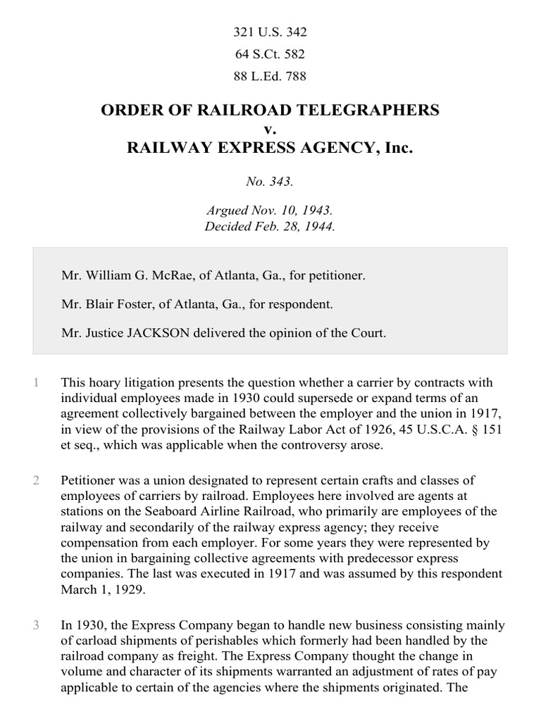 Railroad Telegraphers v. Railway Express Agency, Inc., 321 U.S. 342