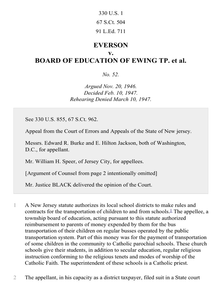 Everson v. Board of Ed. of Ewing, 330 U.S. 1 (1947) PDF First