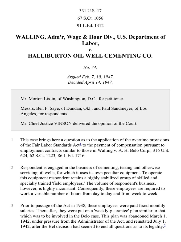 Walling v. Halliburton Overtime Case | PDF | Overtime | Supreme Court ...