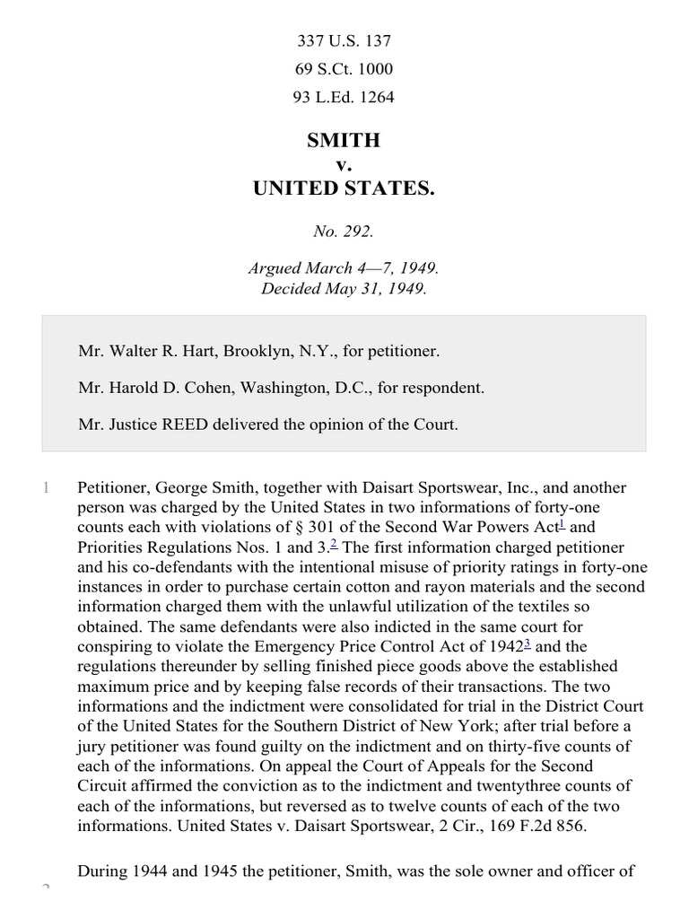 Smith v. United States, 337 U.S. 137 (1949) PDF Self Incrimination