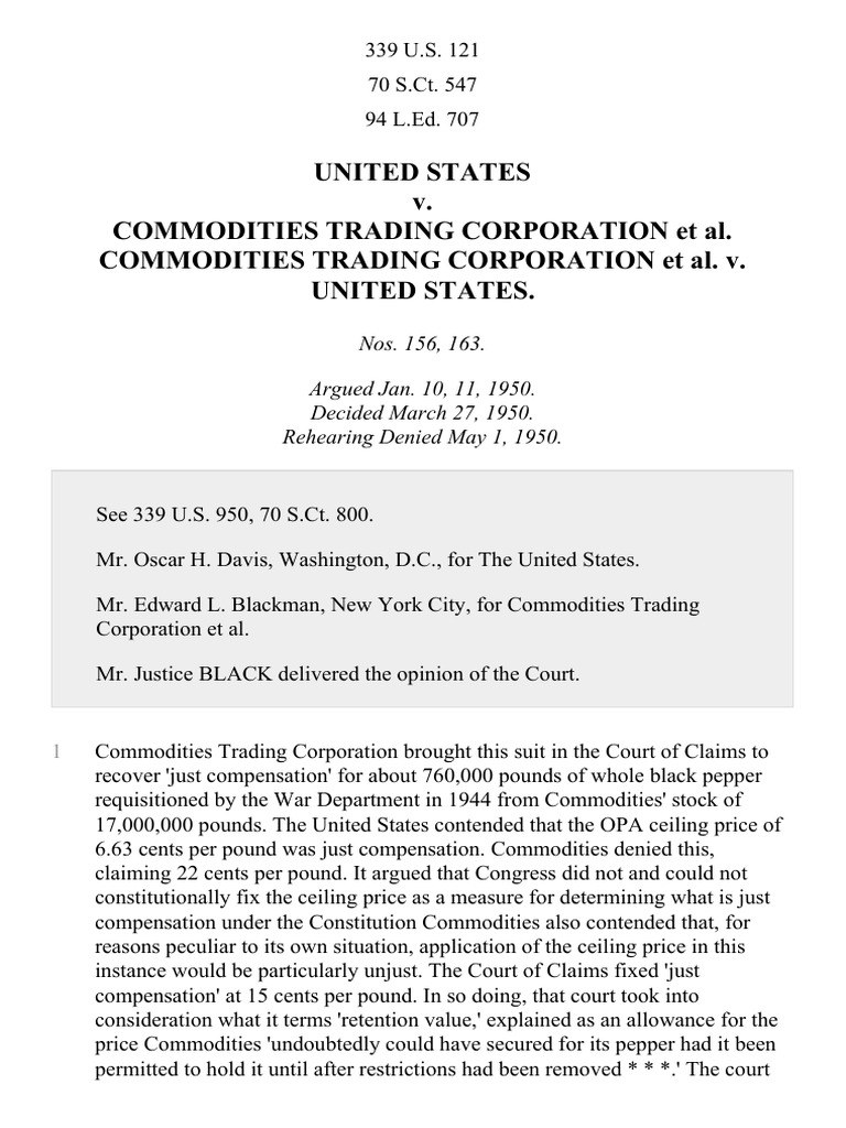 United States v. Commodities Trading Corporation Et Al. Commodities
