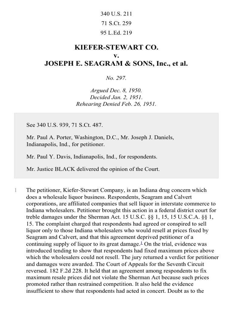KieferStewart Co. v. Joseph E. Seagram & Sons, Inc., 340 U.S. 211