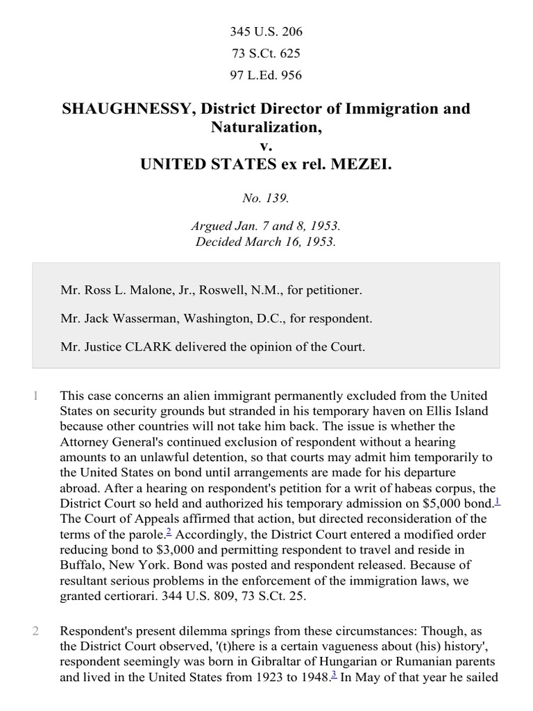 Shaughnessy v. United States Ex Rel. Mezei, 345 U.S. 206 (1953) PDF