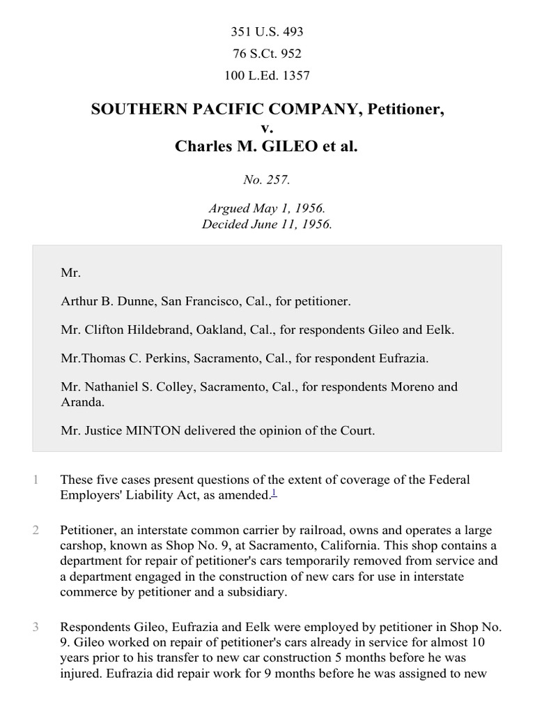 Southern Pacific Co. v. Gileo, 351 U.S. 493 (1956) Download Free PDF