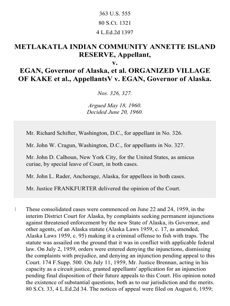 Metlakatla Indian Community v. Egan, 363 U.S. 555 (1960) Download