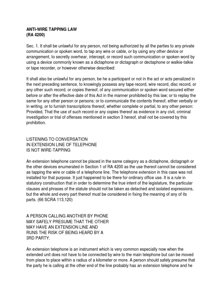 Understanding RA 4200: Wiretapping Law | PDF | Telephone Tapping ...