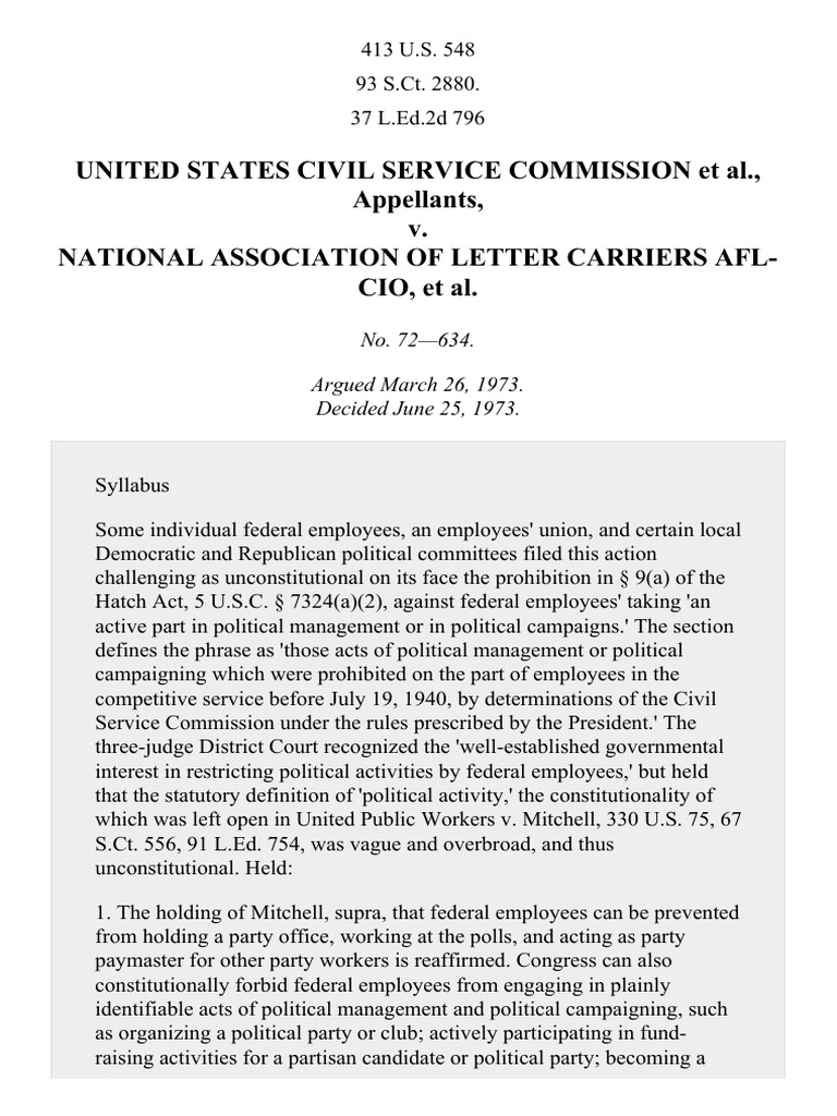 USCSC V National Association Of Letter Carriers 413 U S 548 1973