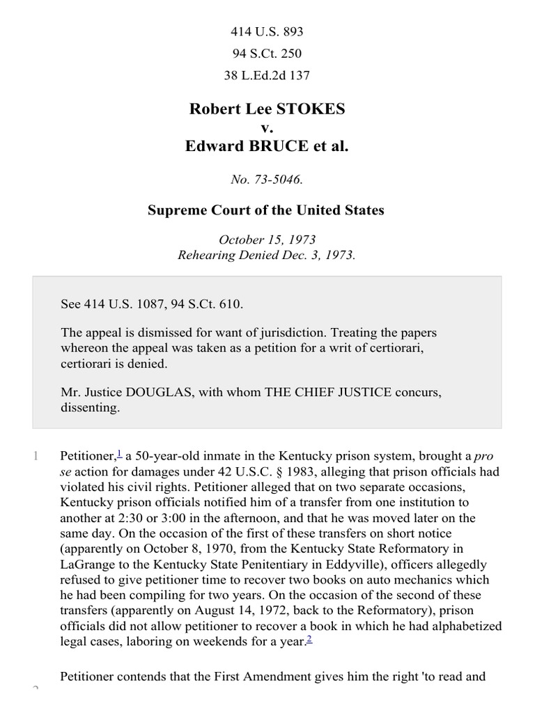 Stokes v. Bruce: Civil Rights Appeal Dismissed | PDF | Supreme Court Of ...