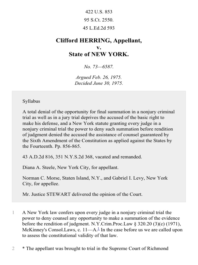 Herring v. New York, 422 U.S. 853 (1975) PDF Sixth Amendment To The