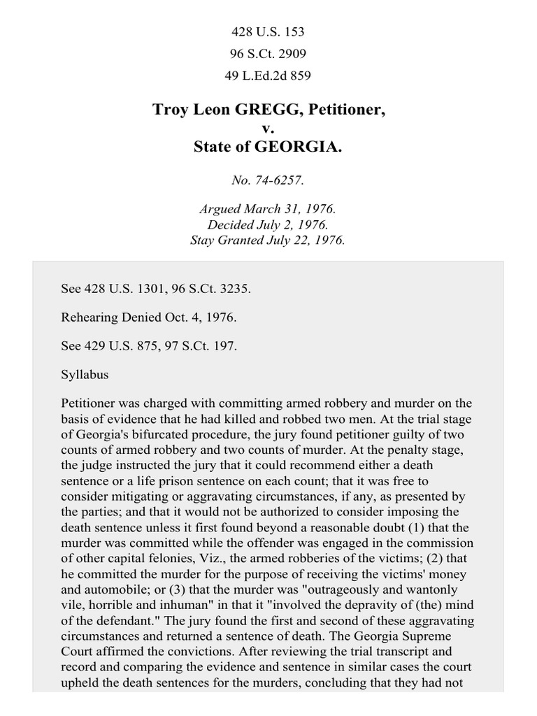 Gregg v. 428 U.S. 153 (1976) PDF Eighth Amendment To The