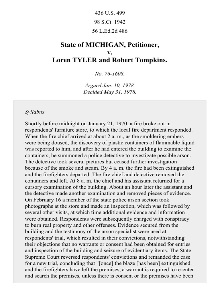 State of MICHIGAN, Petitioner, v. Loren TYLER and Robert Tompkins