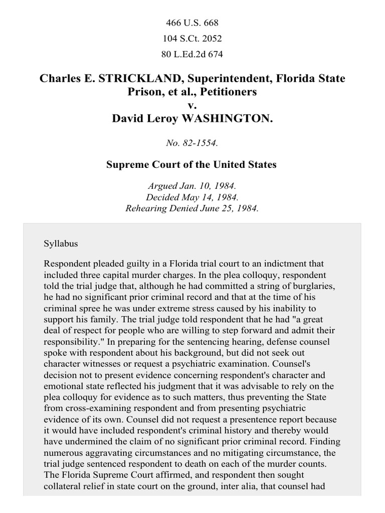 Strickland v. Washington, 466 U.S. 668 (1984) PDF Sixth Amendment