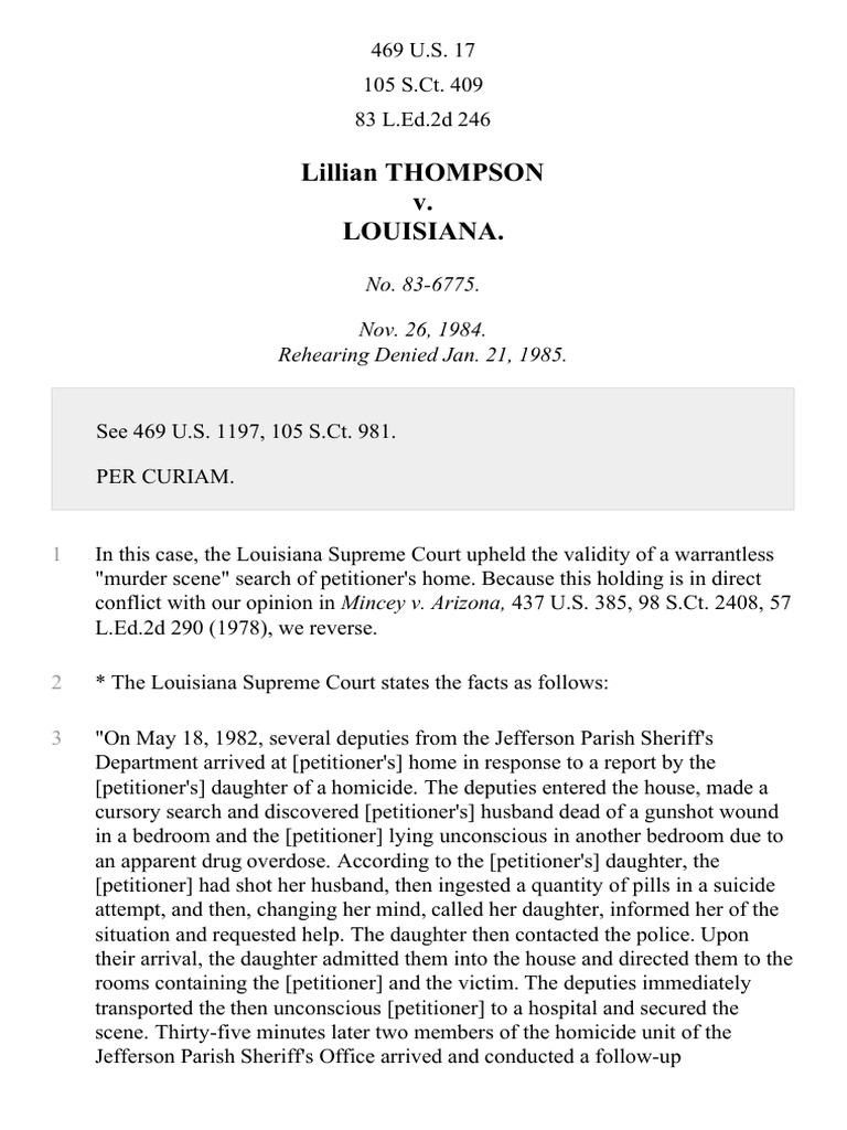 Thompson v. Louisiana, 469 U.S. 17 (1985) Search And Seizure Search