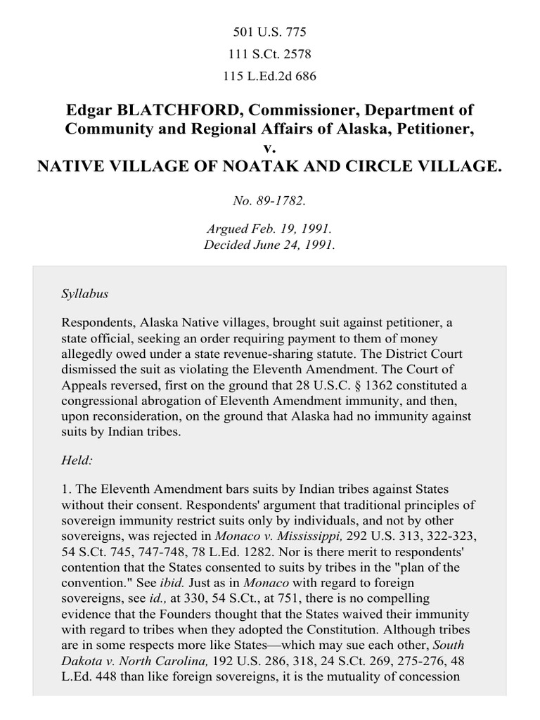 Blatchford v. Native Village of Noatak, 501 U.S. 775 (1991) Download