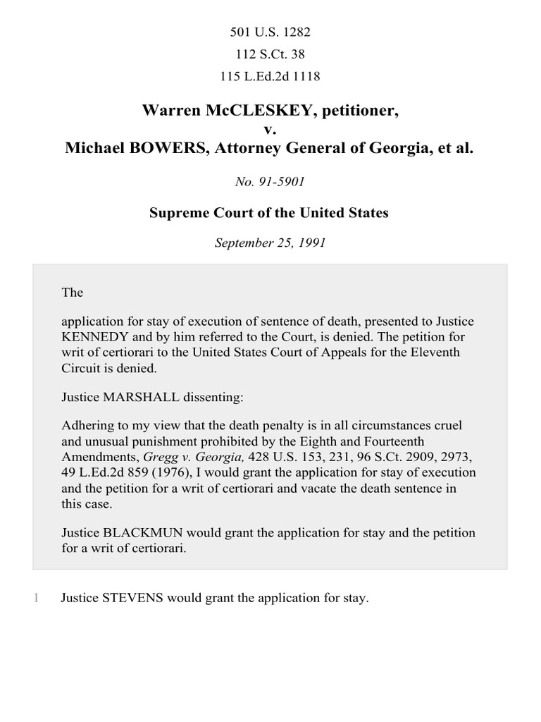 Warren McCleskey v. Michael Bowers, Attorney General of 501 U.S. 1282 (1991) PDF