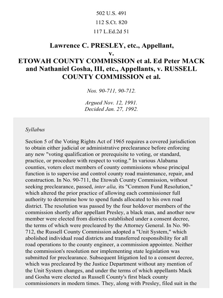 Presley v. Etowah County Comm'n, 502 U.S. 491 (1992) PDF Voting