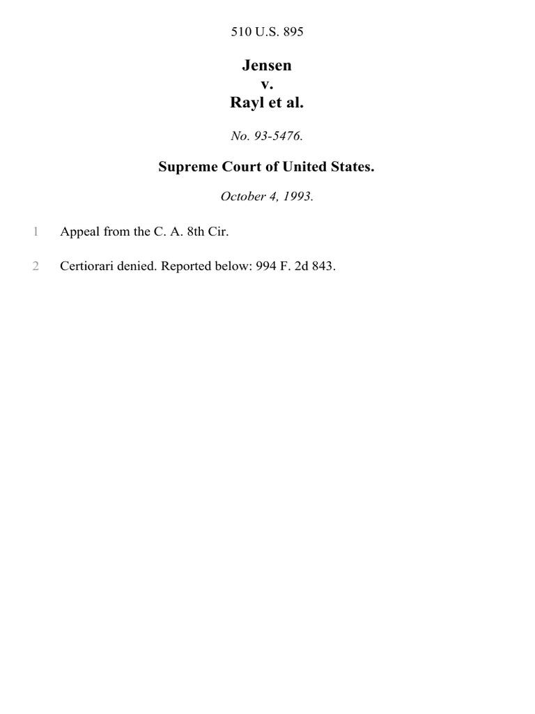 Jensen v. Rayl, 510 U.S. 895 (1993) | PDF | Law