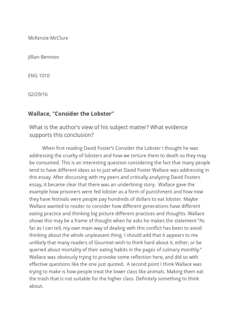 Consider the lobster full essay picture