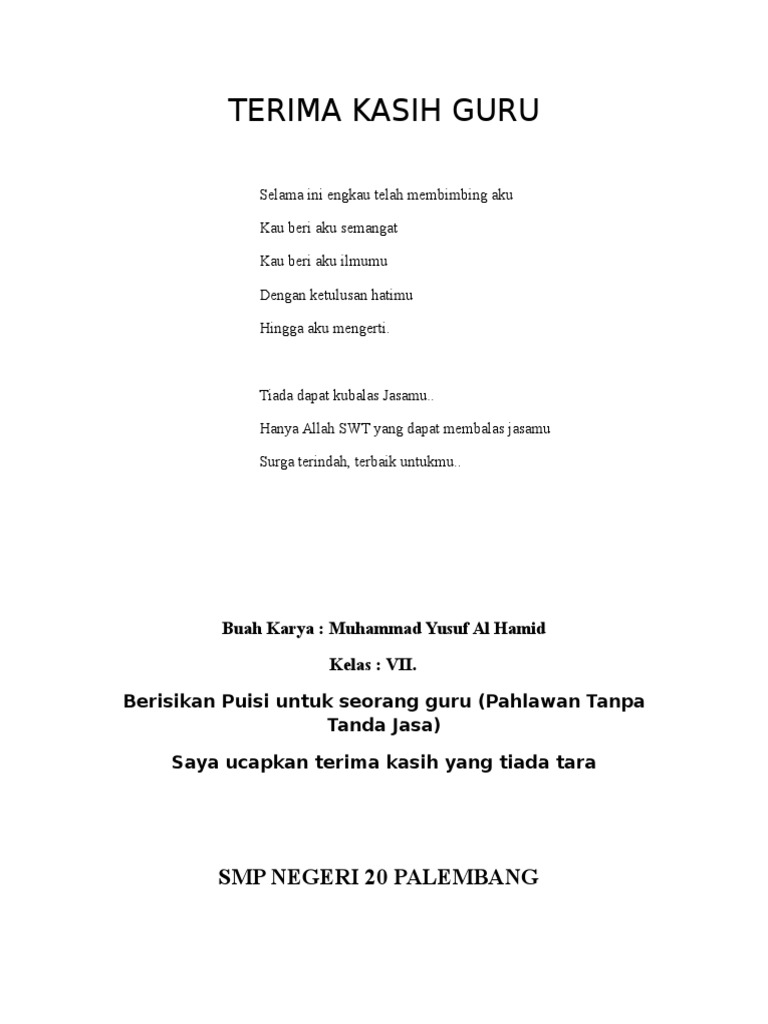 Puisi Terima Kasih Guru Pdf