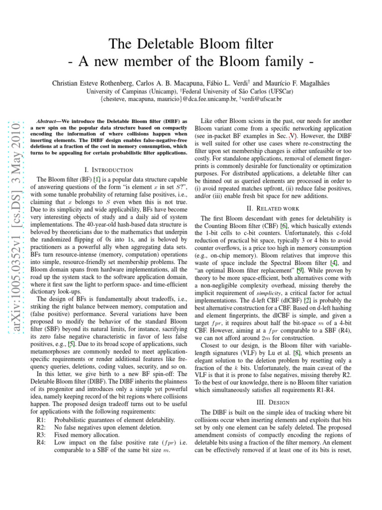 The Deletable Bloom Filter | PDF | Areas Of Computer Science | Computer ...