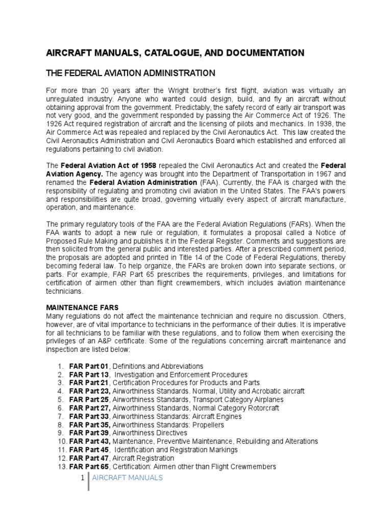 Aircraft Manuals, Catalogue, and Documentation: The Federal Aviation ...