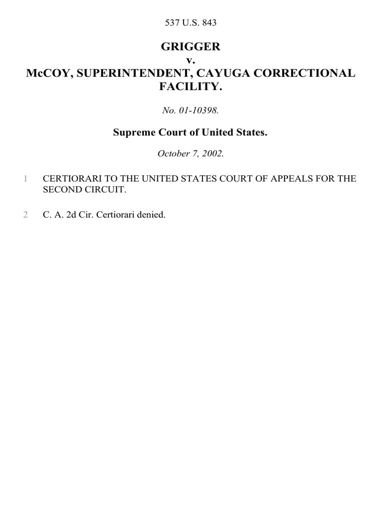 Grigger v. McCoy Superintendent, Cayuga Correctional Facility, 537 U.S