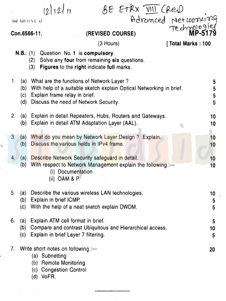 Computer Networks Question Paper SE-25A | PDF | Computers