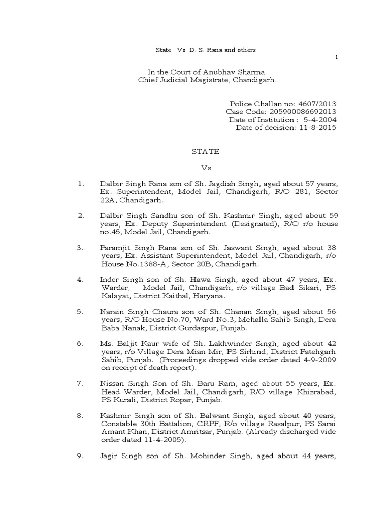 Burail Jail Break Conspiracy Case Judgement PDF Evidence Punjab