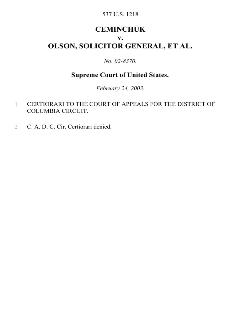 Ceminchuk v. Olson, Solicitor General, 537 U.S. 1218 (2003) PDF
