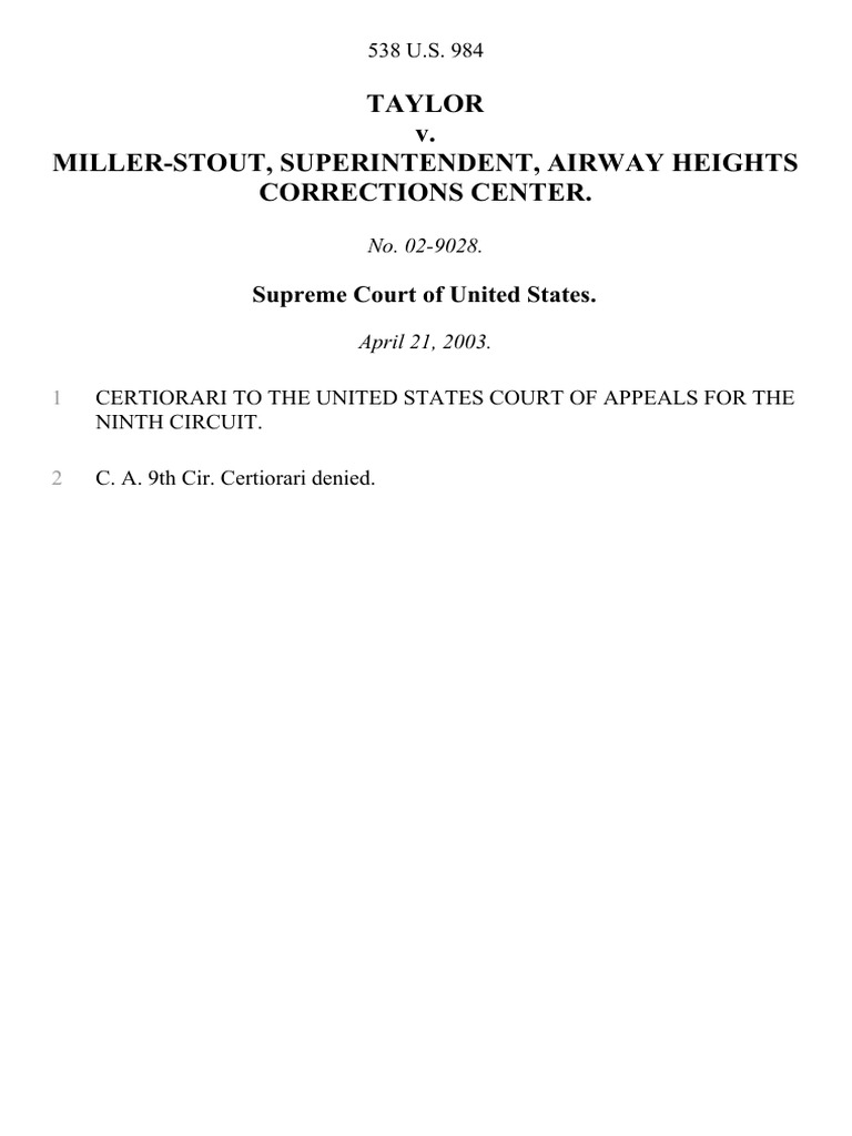 Taylor v. MillerStout, Superintendent, Airway Heights Corrections