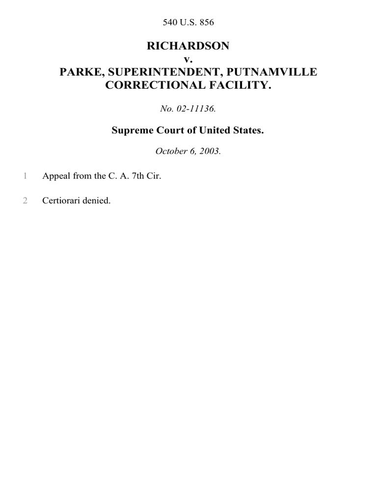 Richardson v. Parke, Superintendent, Putnamville Correctional Facility