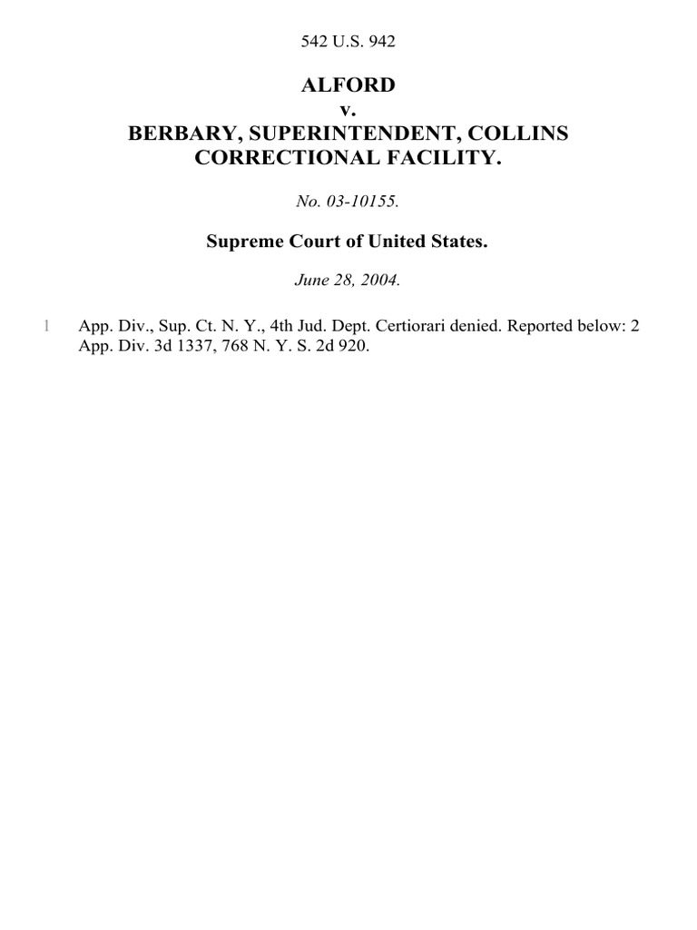 Alford v. Berbary, Superintendent, Collins Correctional Facility, 542 U
